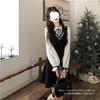 Autumn college style long-sleeved dress splicing contrasting color fake two pieces showing thin age-reducing collar skirt women