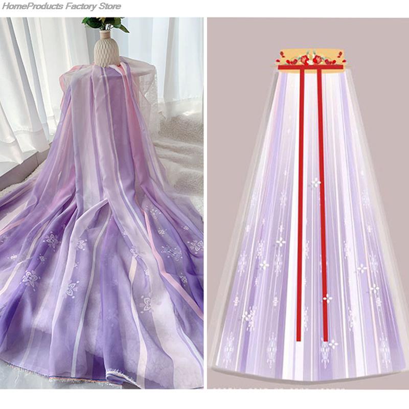 1M Ancient Style Rainbow Printed Chiffon Fabric 30D Organza Tulle Fabric For Diy Hanfu Pleated Tulle Skirts Wedding Dress Decor