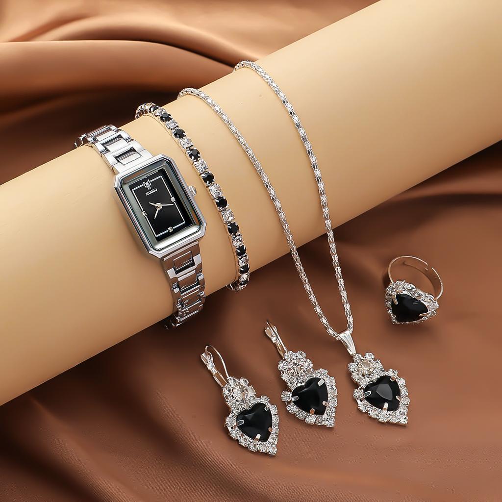 Non Gift Box Light Luxury Niche Women's Watch Fashion Steel Strip Women's Watch with Heart Jewelry Five Piece Set