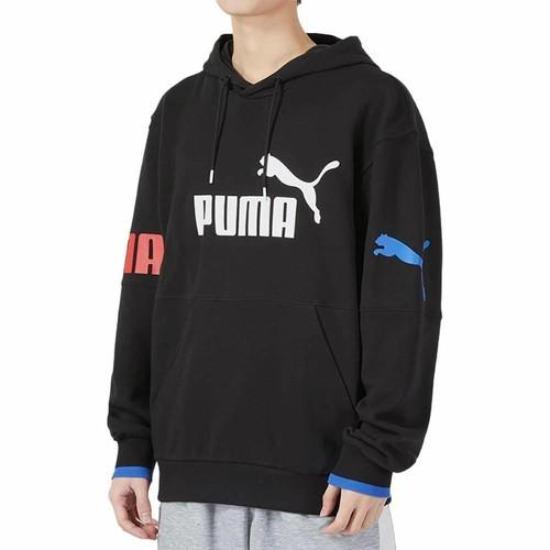 PUMA Men's Black Solid Color Logo Print Sports Casual Hooded Sweatshirt 676667-56
