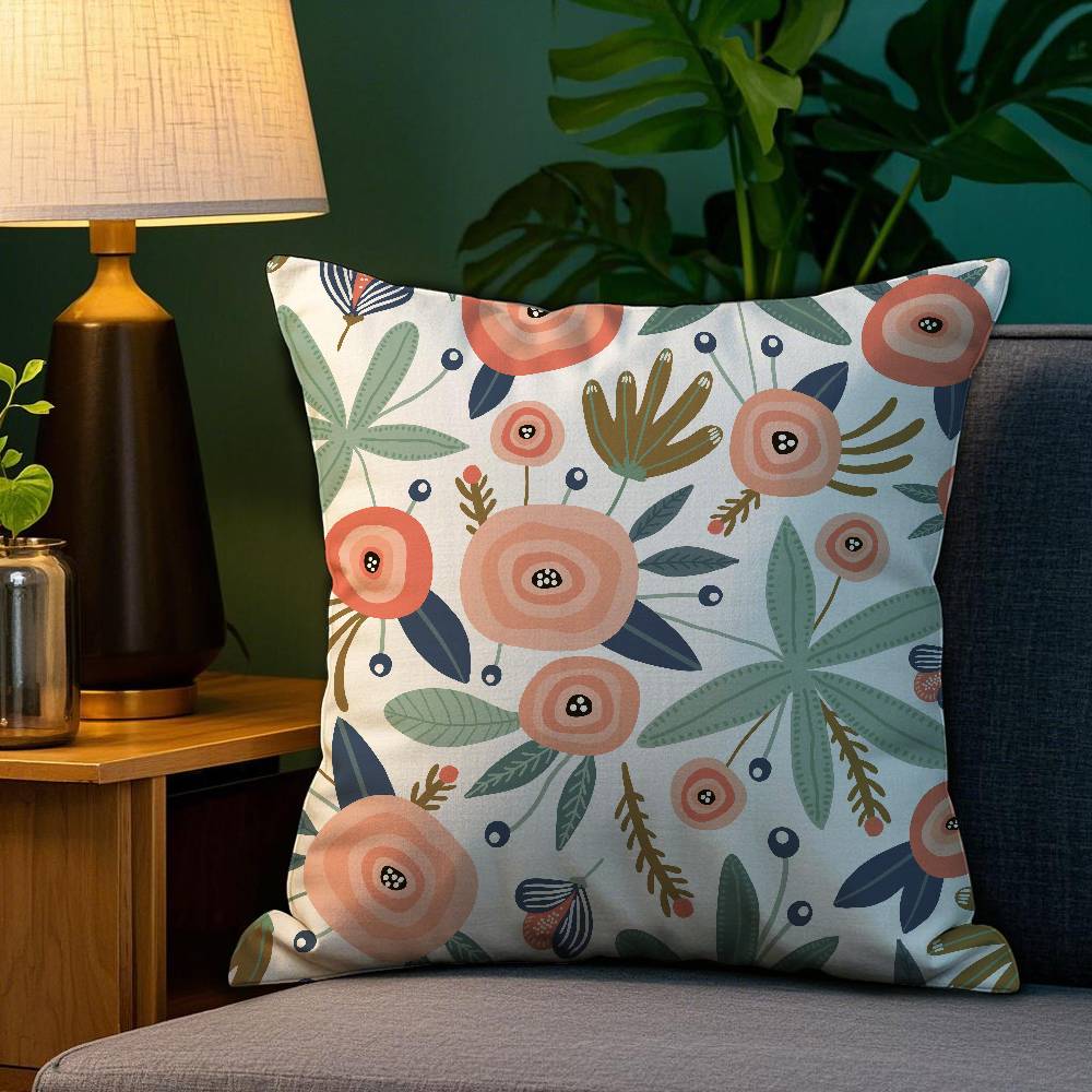 Spring and Summer Floral Pillow Case Plush Fabric Soft Double Sided Print Home Sofa High Quality Cushion Cover Throw