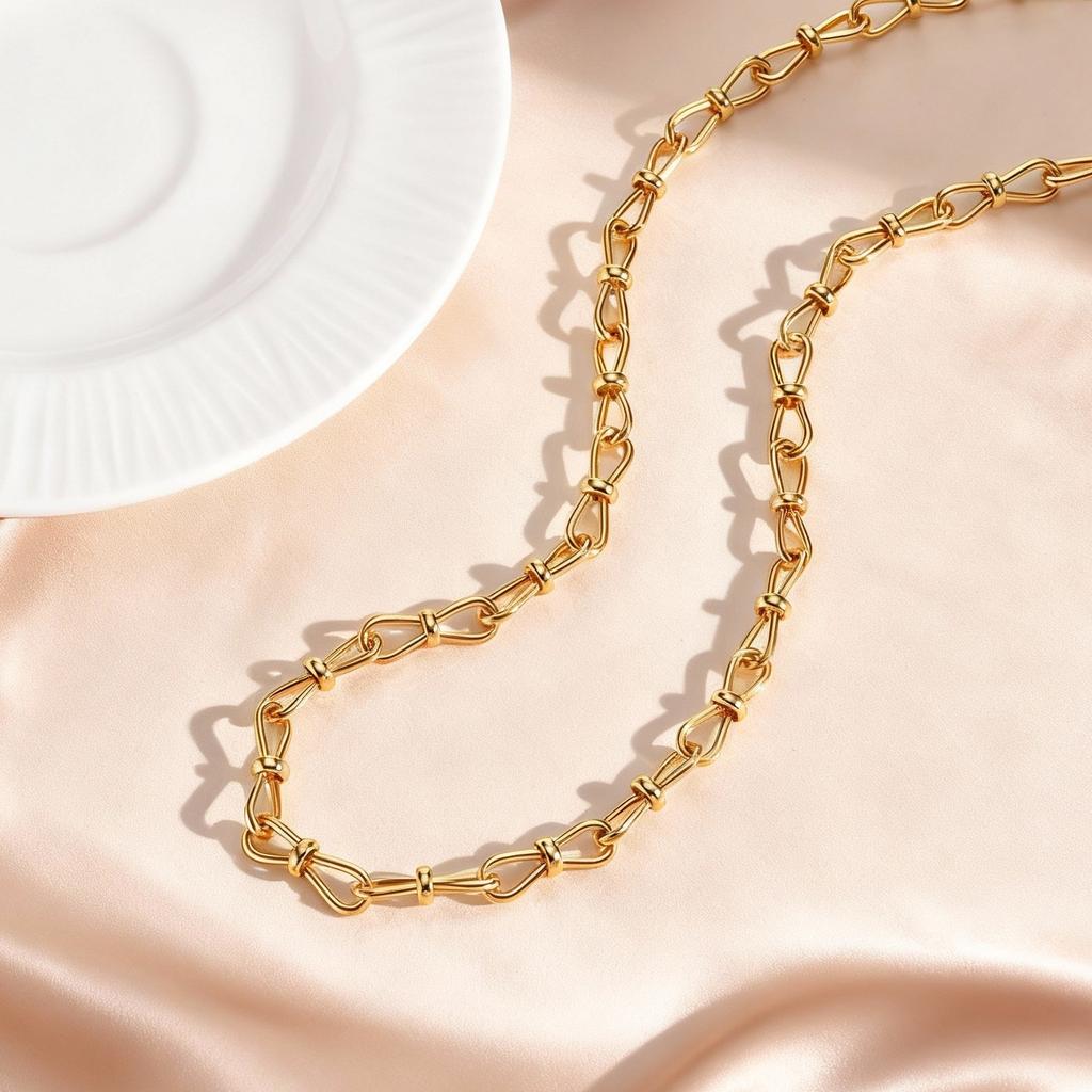 Minimalist Stainless Steel Geometric Chain Necklace for Women, 18K Gold Plated Handmade Link Necklace, Fashion Punk Jewelry