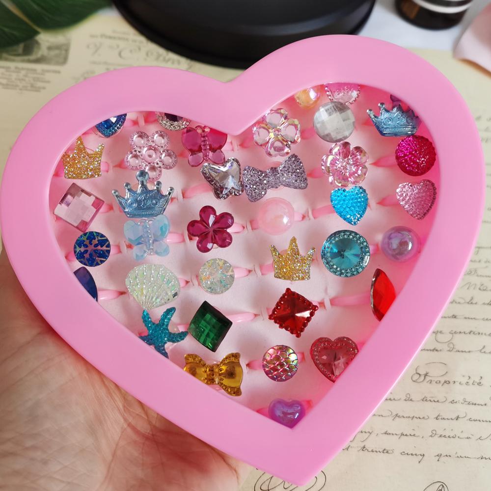 10pcs/Lot Cute Children's Cartoon Rings Glitter Flower Fruit Shape Plastic Adjustable Ope Excluding boxes