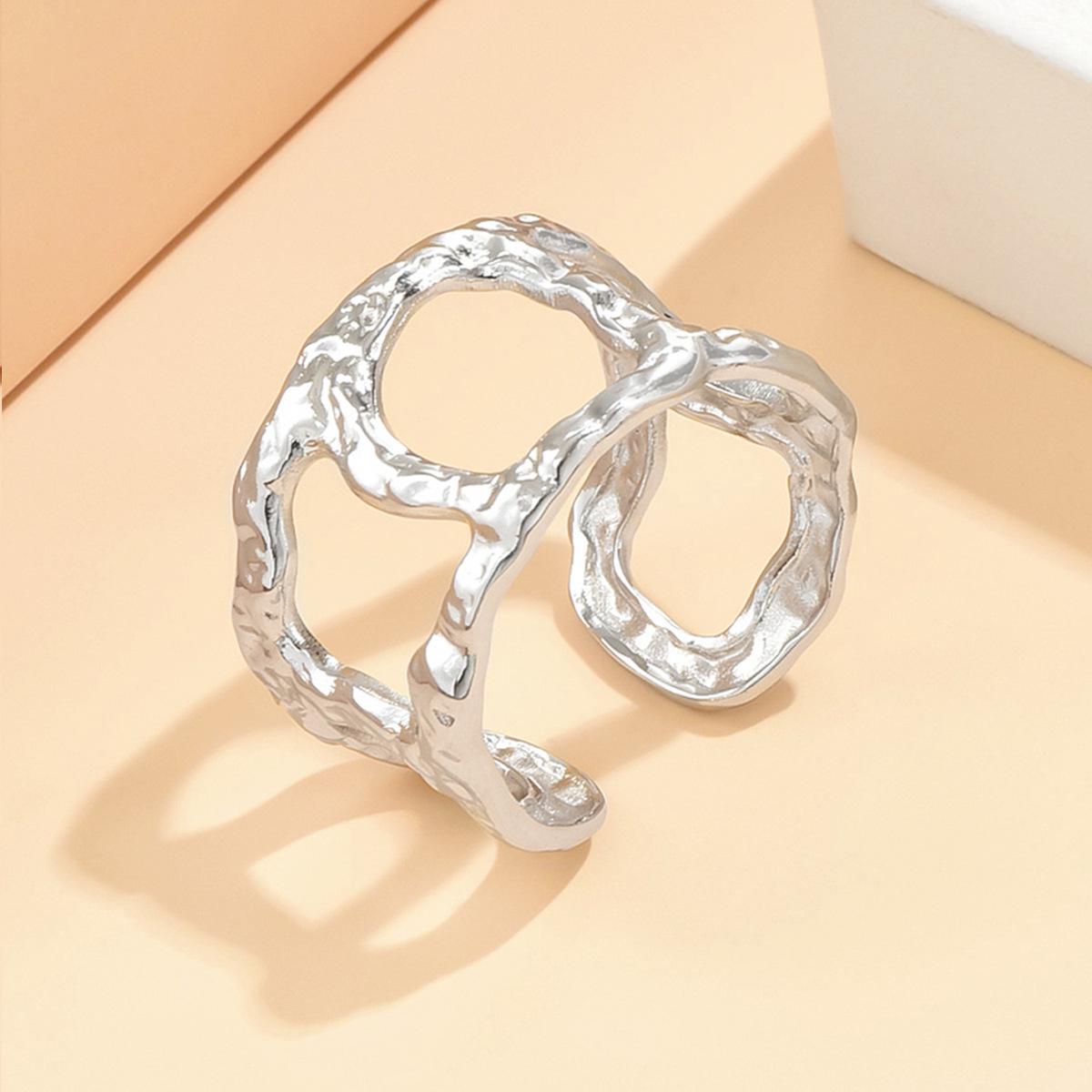 Baroque-Style Open Titanium Steel Ring for Women – Retro Liquid Design, Stainless Steel, Hot Seller