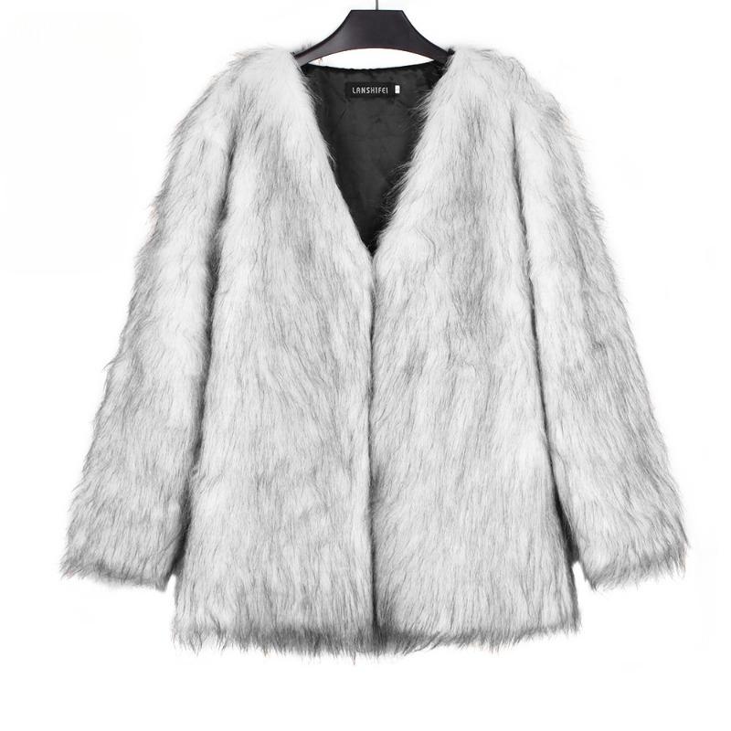 Autumn Winter V-neck Women's Faux Fur Jacket Warm Fashion Casual Short Top Oversize Coat Artificial Fur