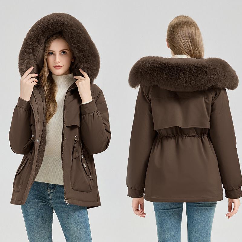 Winter New Hooded Cotton-padded Clothes Versatile Simple Removable Fur Collar Jacket