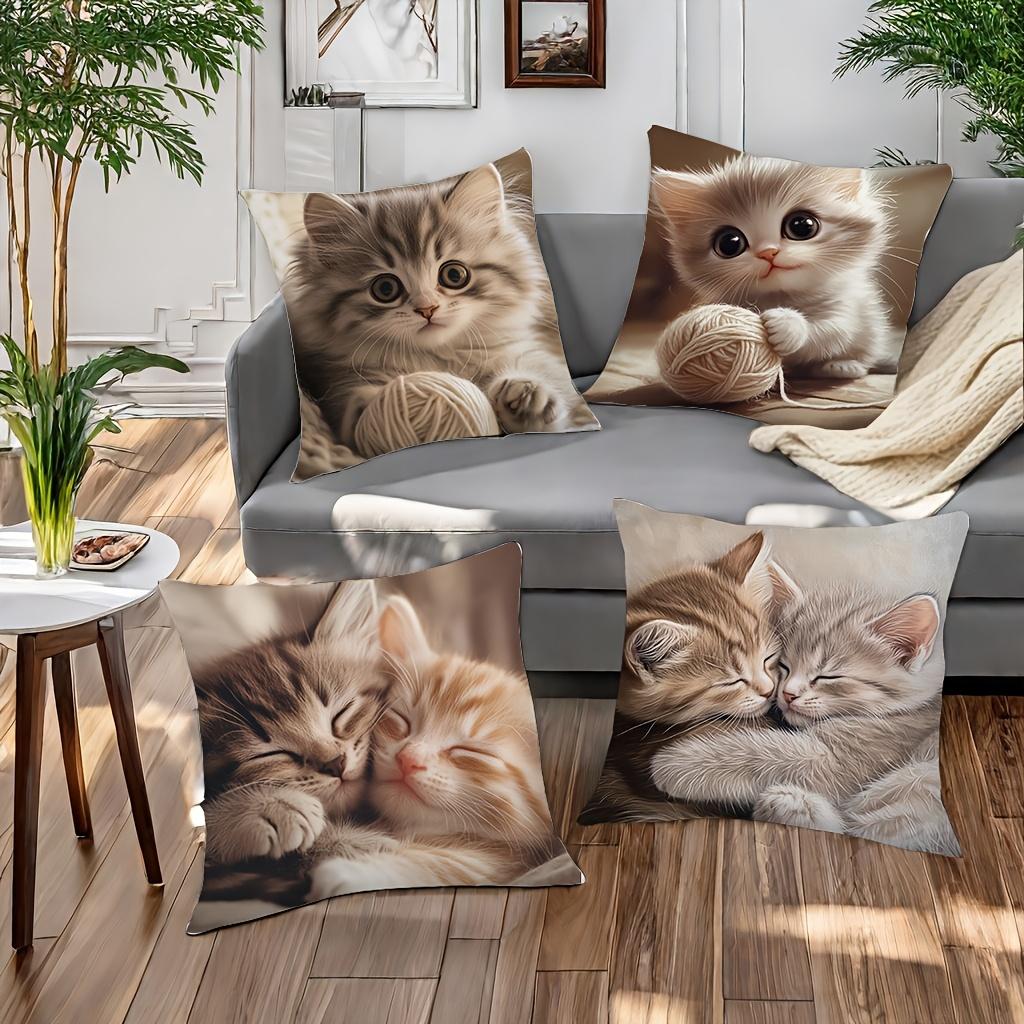 1/4pcs Cute Kitten Pattern Pillowcases Sofa cushion cover home bedroom room decoration