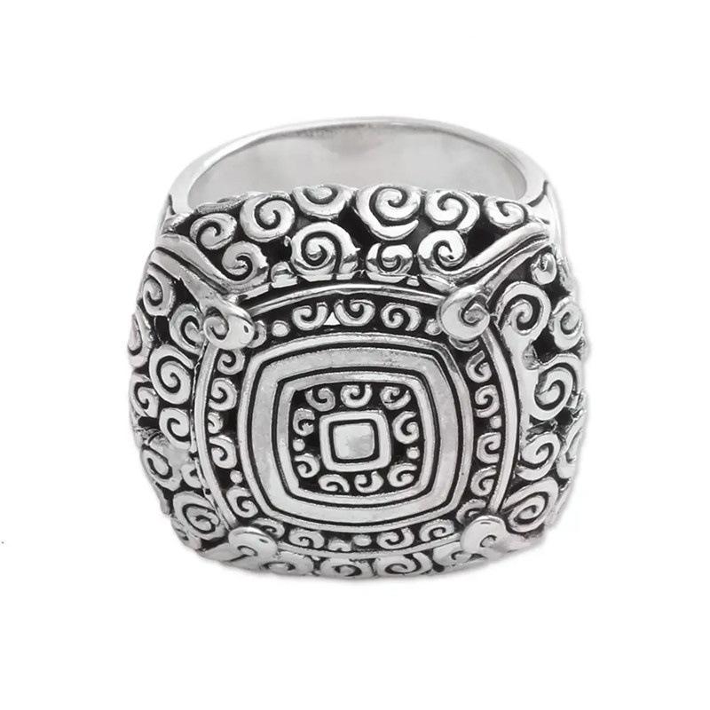 Decorated With Retro Thai Silver Ethnic Style Palace Pattern Ring Fashionable Personality Ring