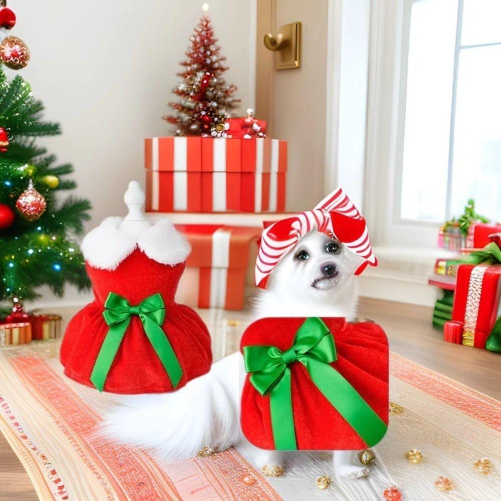 Soft Dog Winter Clothes Breathable Cats Christmas Dress Pet Outfit Santa Claus Dog Skirt  Xmas