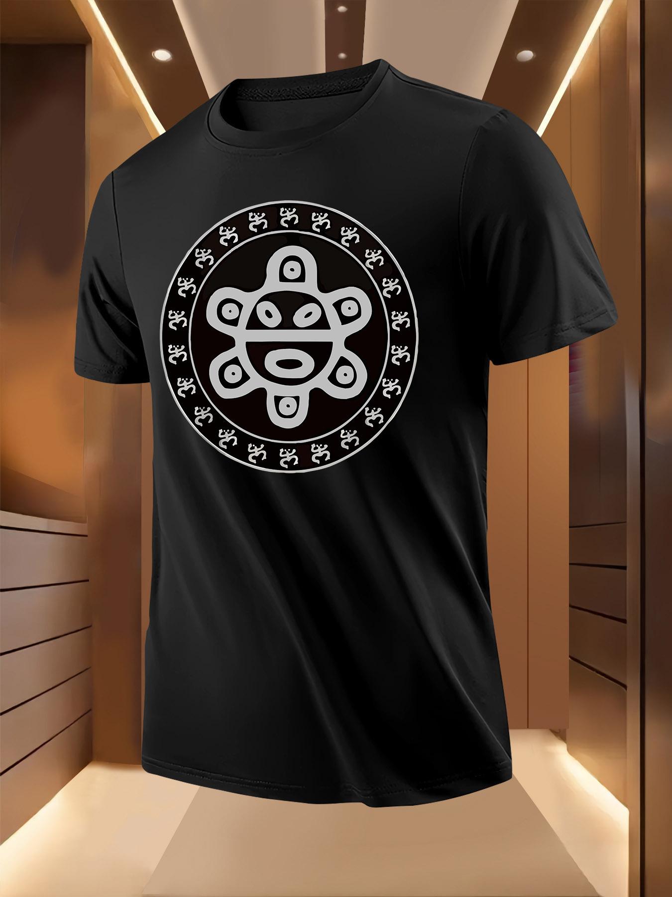 Black Tshirt with Bold Geometric Floral pattern - Lightwe... L