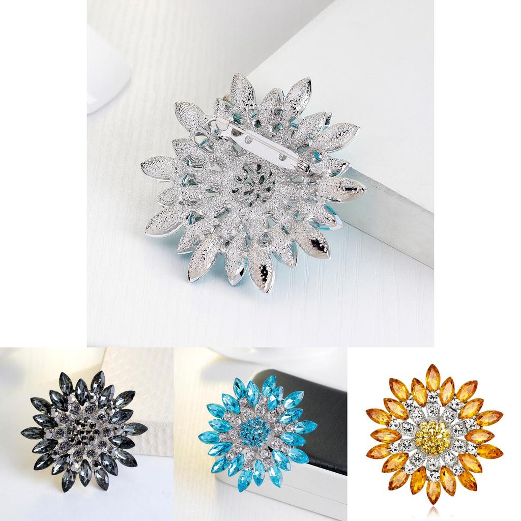 Elegante koreanische Blumenbrosche aus Legierung mit Kristallverzierungen für Damenbekleidung und Accessoires
