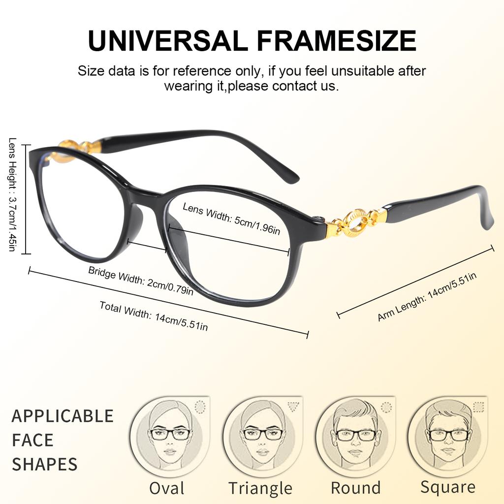 2pcs 3-in-1 Progressive Reading Glasses for Women Computer & Reading Use Glasses with Prescription Strengths +1.0 to +3.0