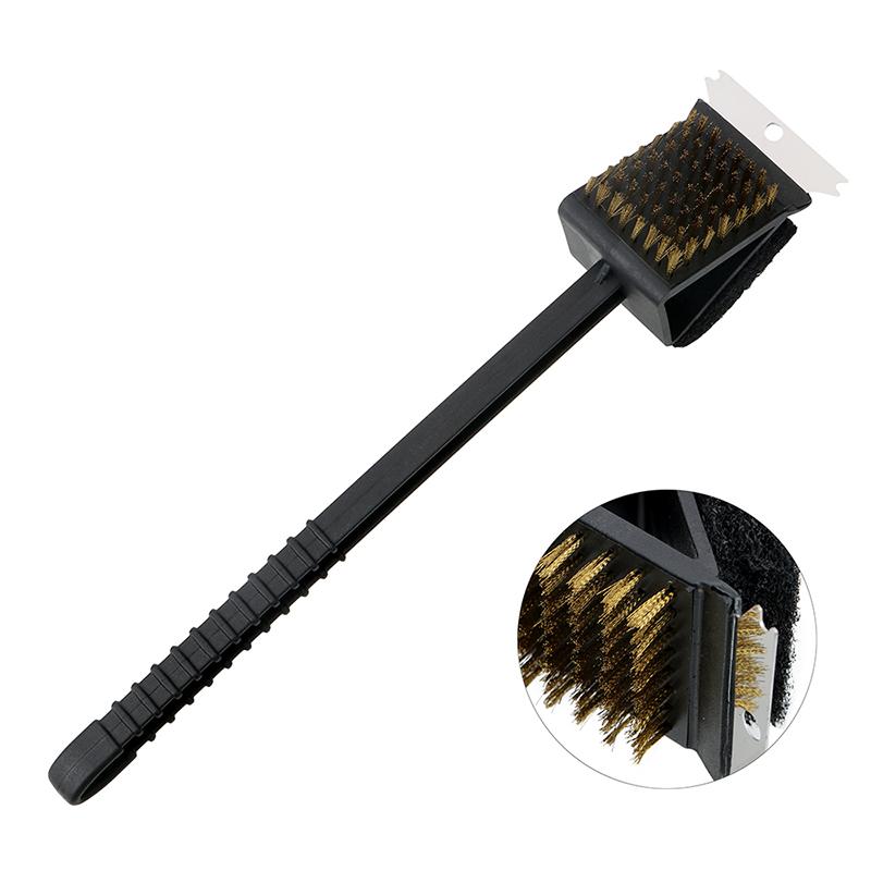 BBQ Cleaning Brush Copper Wire Sponge Shovel Barbecue Grill Oven Cleaning Long Handle 3 In 1 Corner Copper Wire Brush BBQ Tools