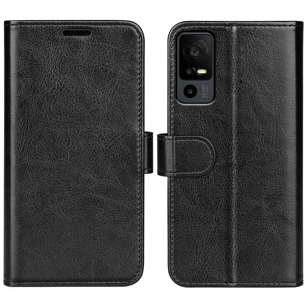 

For TCL 40R 5G Anti-Dust Crazy Horse Texture Phone Case PU Leather Wallet Flip Stand Cover Black
