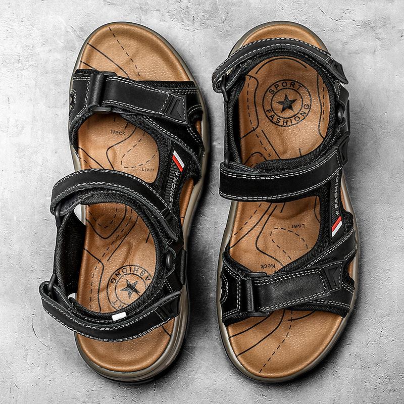 Outdoor casual open-toed leather beach sandals air cushion light outdoor large size wading shoes