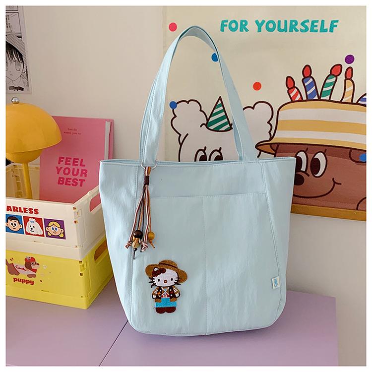 Versatile Women's Canvas Tote Bag with Cartoon Embroidery – Large Capacity, Multi-functional Shoulder Bag