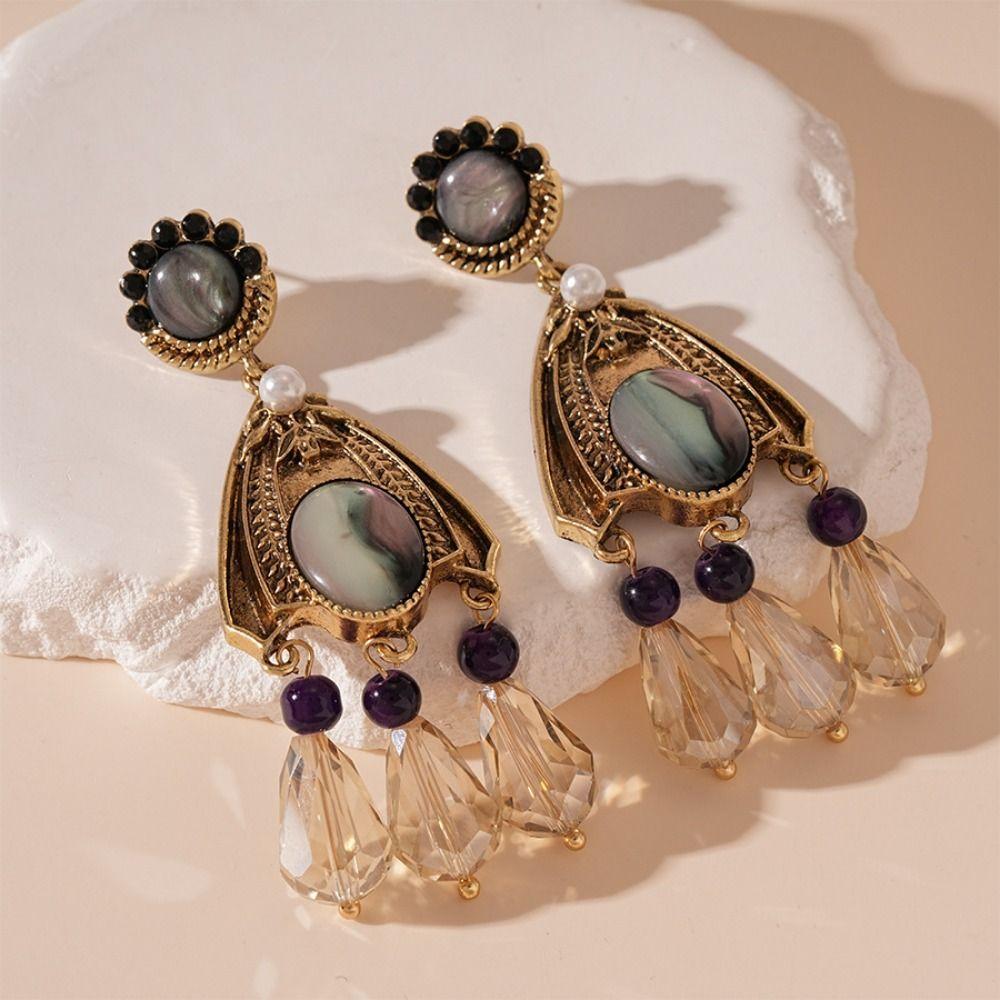Inlaid Rhinestones French Waterdrop Earrings Imitation Pearl Long Tassels Dangle Earrings  Women