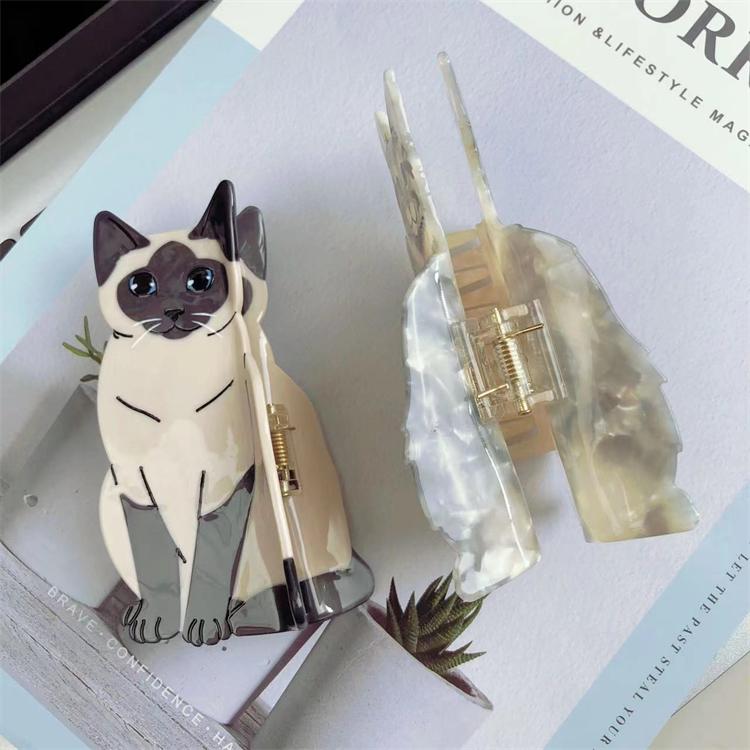 Wow Sheila Fashionable Hot-selling Cat-shaped Acetate Hair Claws Cute Stitching High-quality Animal Claw Clip Customization