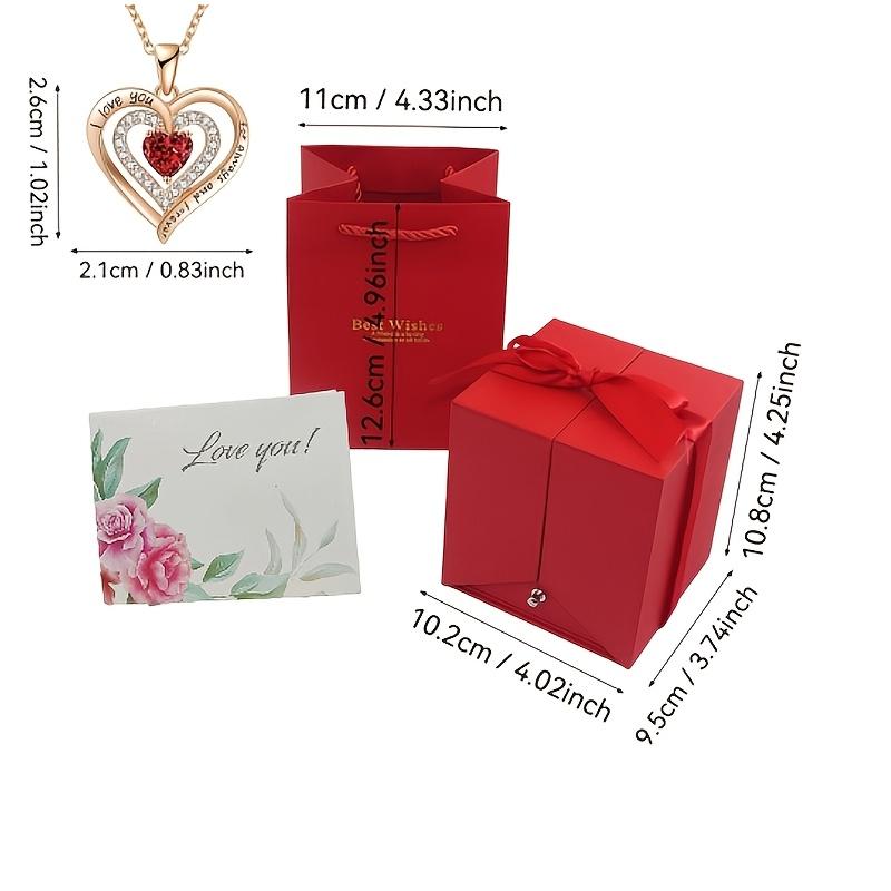 Red Heart Necklace with Red Rose Gift Box for Wife, Mother's Day Present, Valentine's Date Souvenir, Anniversary Keepsake