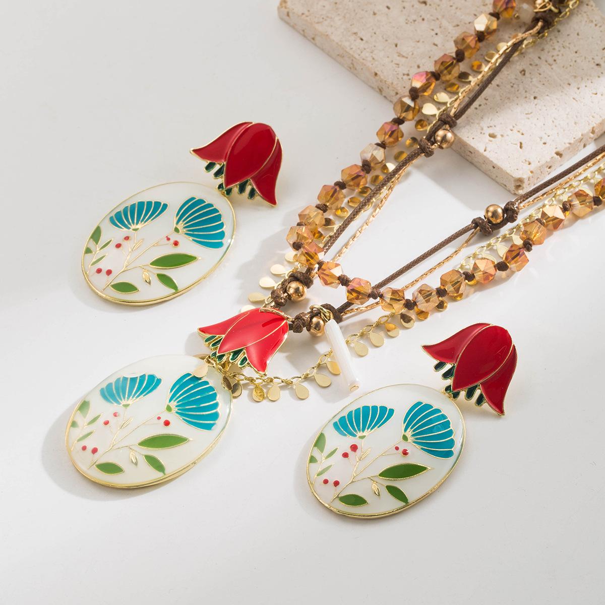 

Fresh and Beautiful Niche Fashion Necklace and Earring Set for Women, Unique Floral Lady Set Jewelry earring set