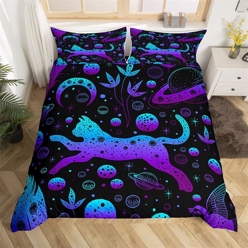 Cute Halloween Cat Duvet Cover Mystery Castle Bedding Set For Kids Teen Microfiber Misty Forest Bat Quilt Cover Queen Bedclothes