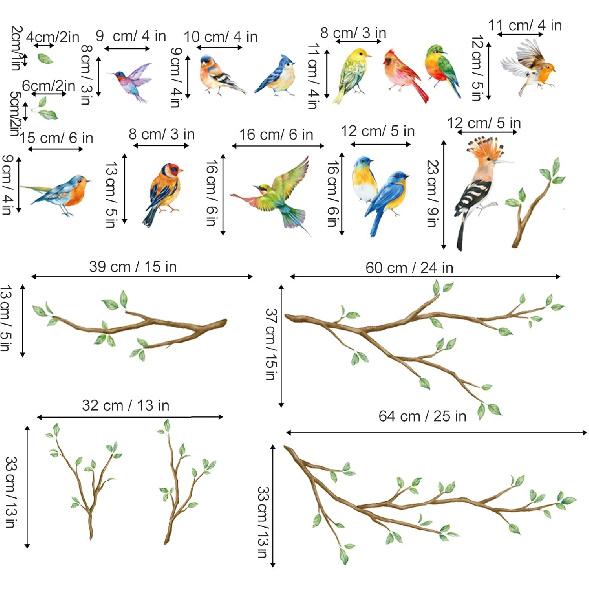 Decalmile Tree Branch Double Sided Hummingbird & Bird Window Clings - Anti-Collision Glass Stickers