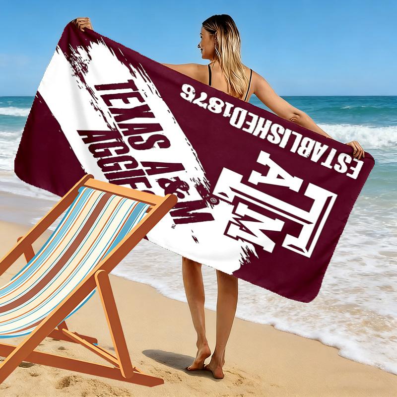 Texas A&M Aggies Print Beach Towel, Large Soft Quick Dry Towel for Beach Camping Swimming