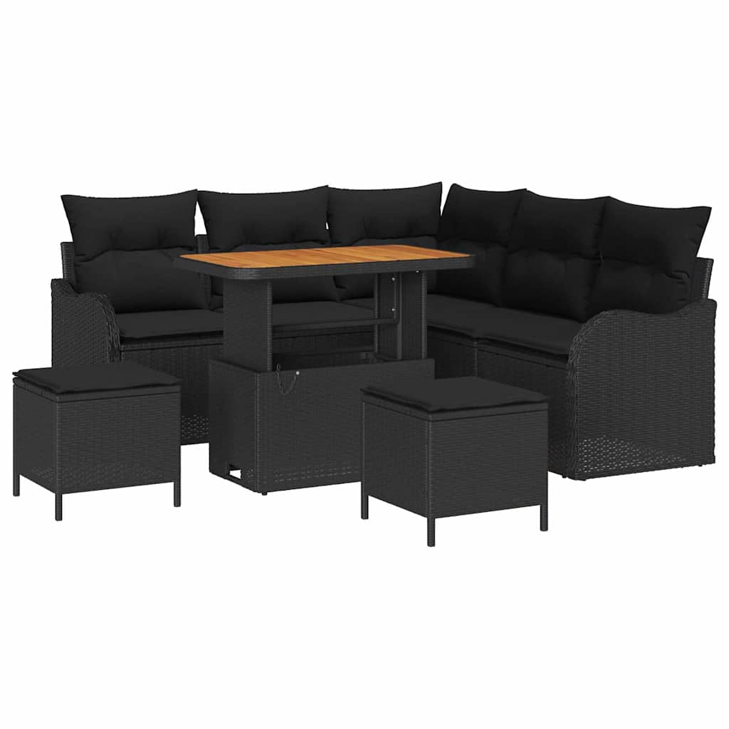 Garden Sofa Set with Cushions 8 pcs Black Poly Rattan
