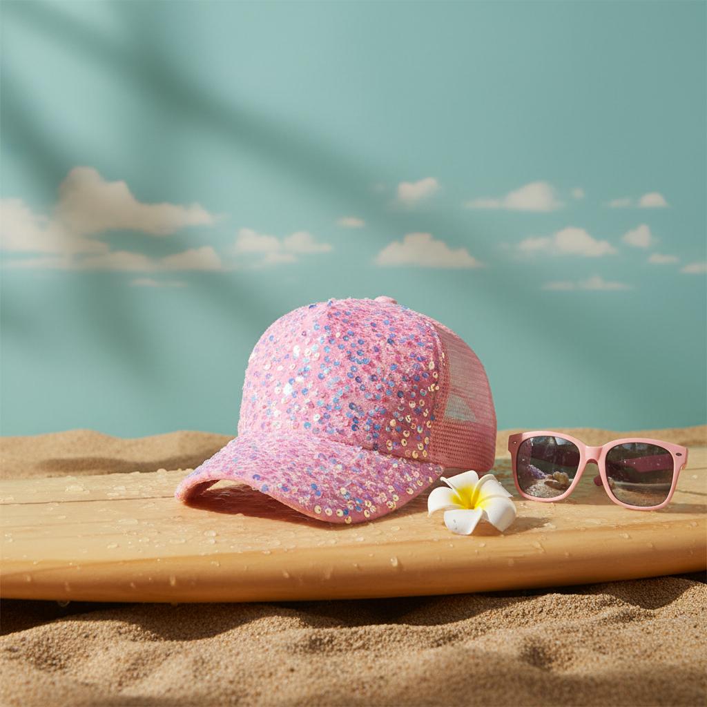 Zealous Sole Women's Pink Summer Mesh Cap With Sequins Breathable Sun-Protection Fashion Visor Hat For Outdoor Activities Cm