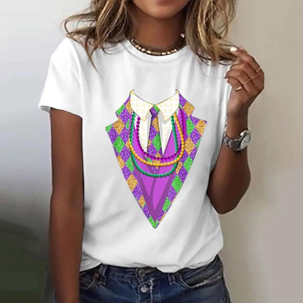 Summer Round Neck 3D Print Top Fashionable Casual Colorful Short Sleeved Women's T-shirts