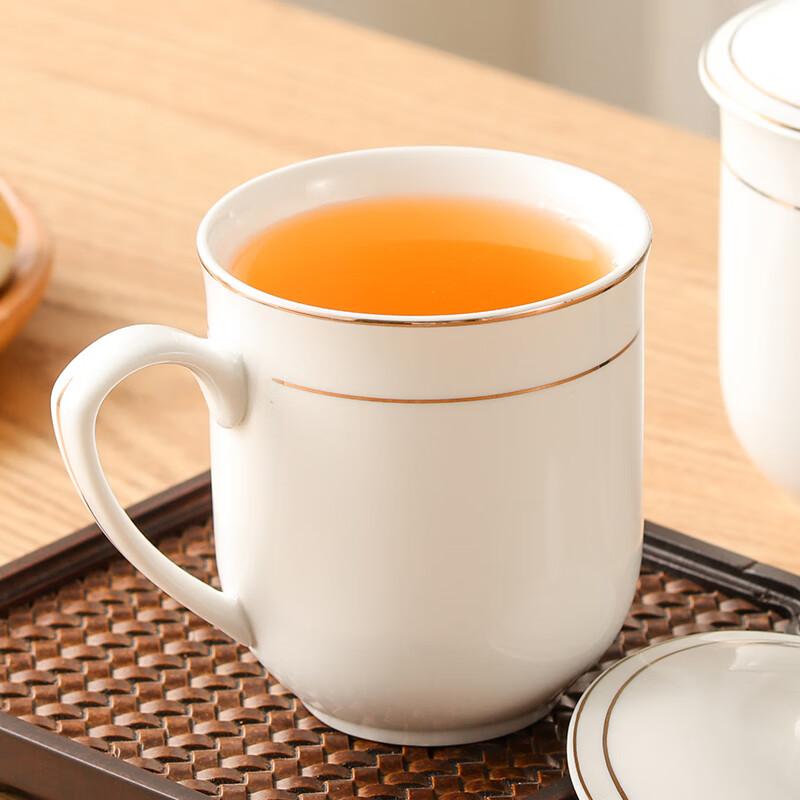 Jieyajie Ceramic Tea Cups with Lids (350ml), Ceramic Office Cups, Set of 6, Noble Cups