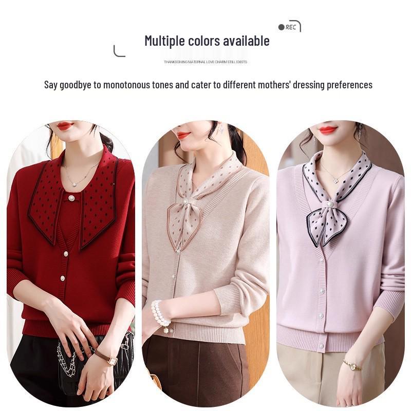2025 Elegant Plus Velvet Knit Sweater for Middle-Aged & Elderly Women - Thickened, Stylish Autumn/Winter Base Layer Top