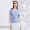 Elegant Folded Design Shirt, Women's Summer Style, Versatile for Professional Commuting, V-neck Waist Cinched Chiffon Shirt