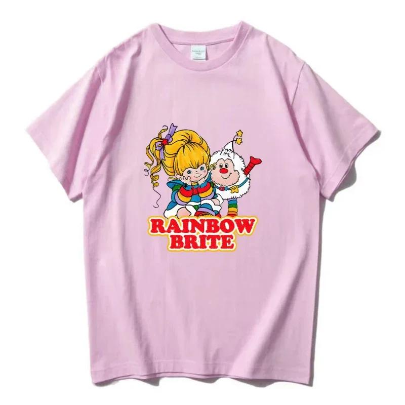 T-shirt Rainbow Brite Stampa Cartone Animato Carina Vintage per Primavera Estate Cotone Puro Girocollo Unisex T-shirt Magliette Top