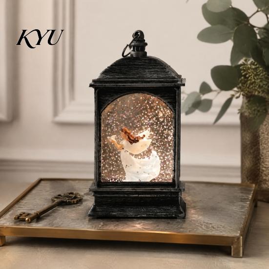 Holiday Party Table Centerpiece Christmas Snow Lantern, Battery Operated Swirling Water Glittering Vintage Portable Resin Lantern Santa Snowman