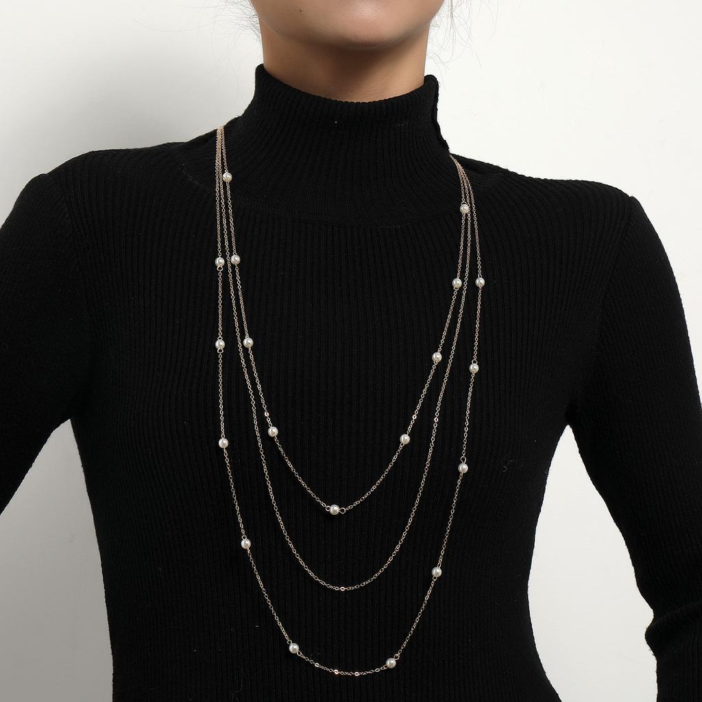 Accessories, Long Autumn And Winter Elegant Imitation Pearl Level Necklace, Women'S Geometric Trend Sweater Chain