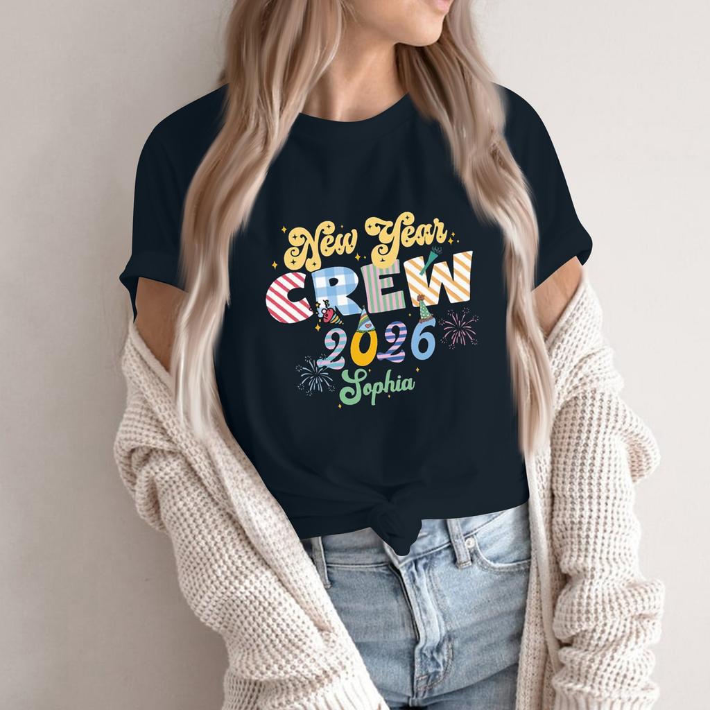 Women's Fashion 2026 New Year Printed Round Neck Short Sleeve Top
