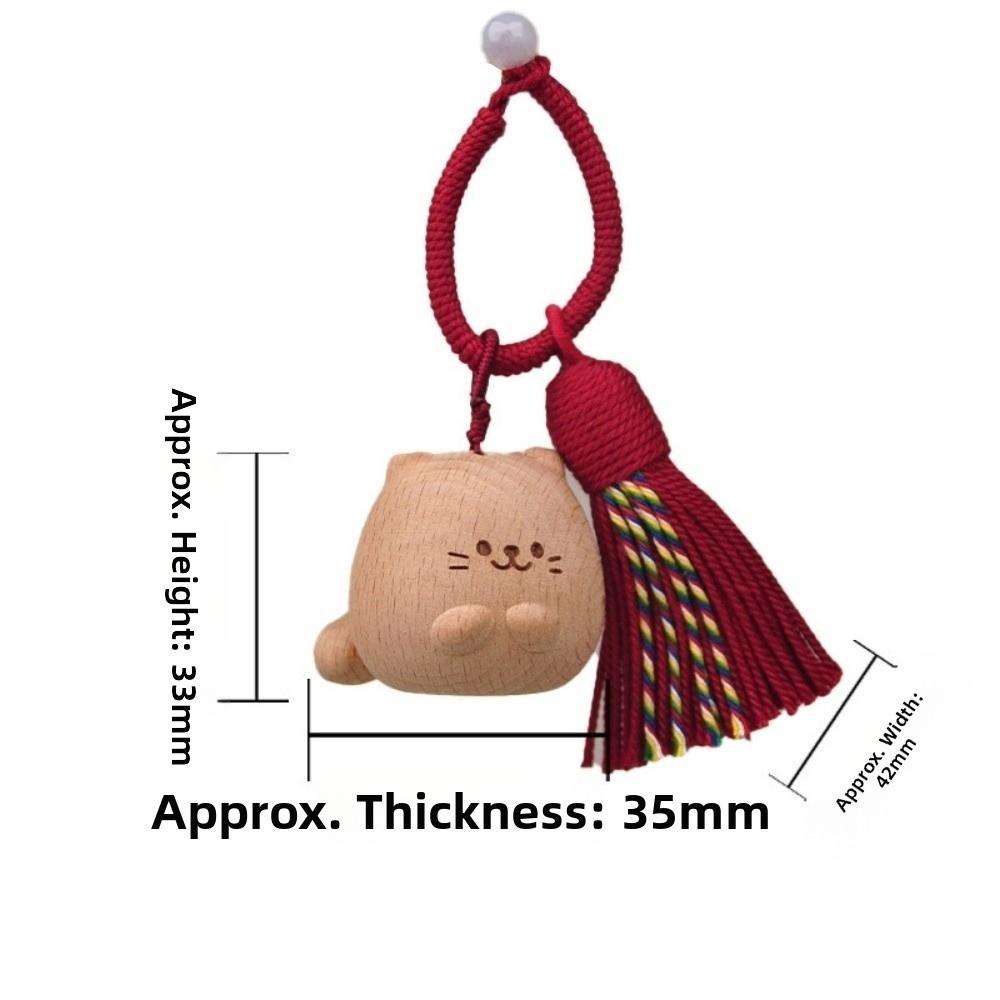Handcrafted Wooden Cat Pendant Keychain Tassel Detail Hand Carved Money Catching Cat Pendant Art Bag Pendant Charm