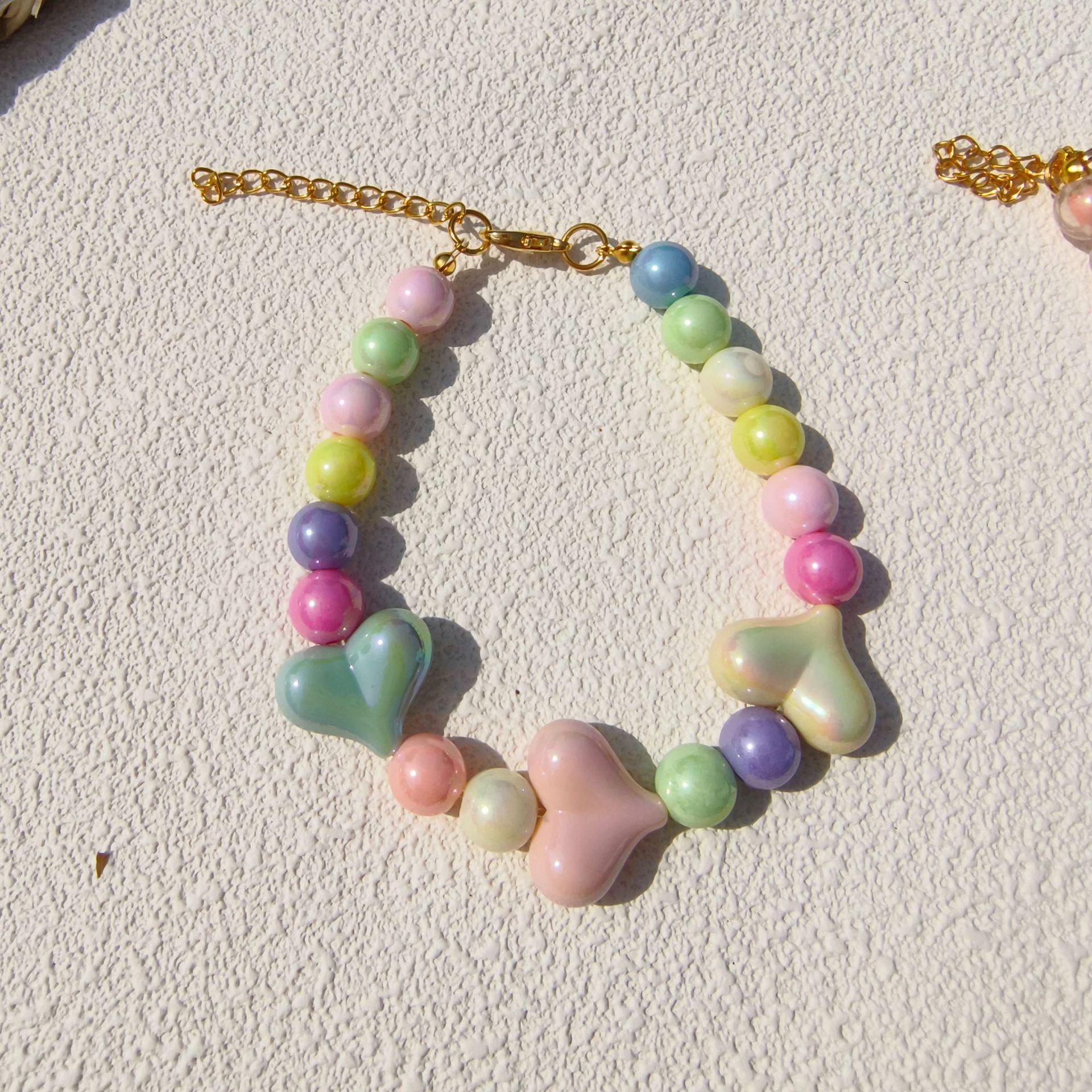

Pet Pearl Collar Peach Heart Bead Accessories Adjustable Cat Dog Necklace Princess Wind Cat XS 15-20CM разноцветный