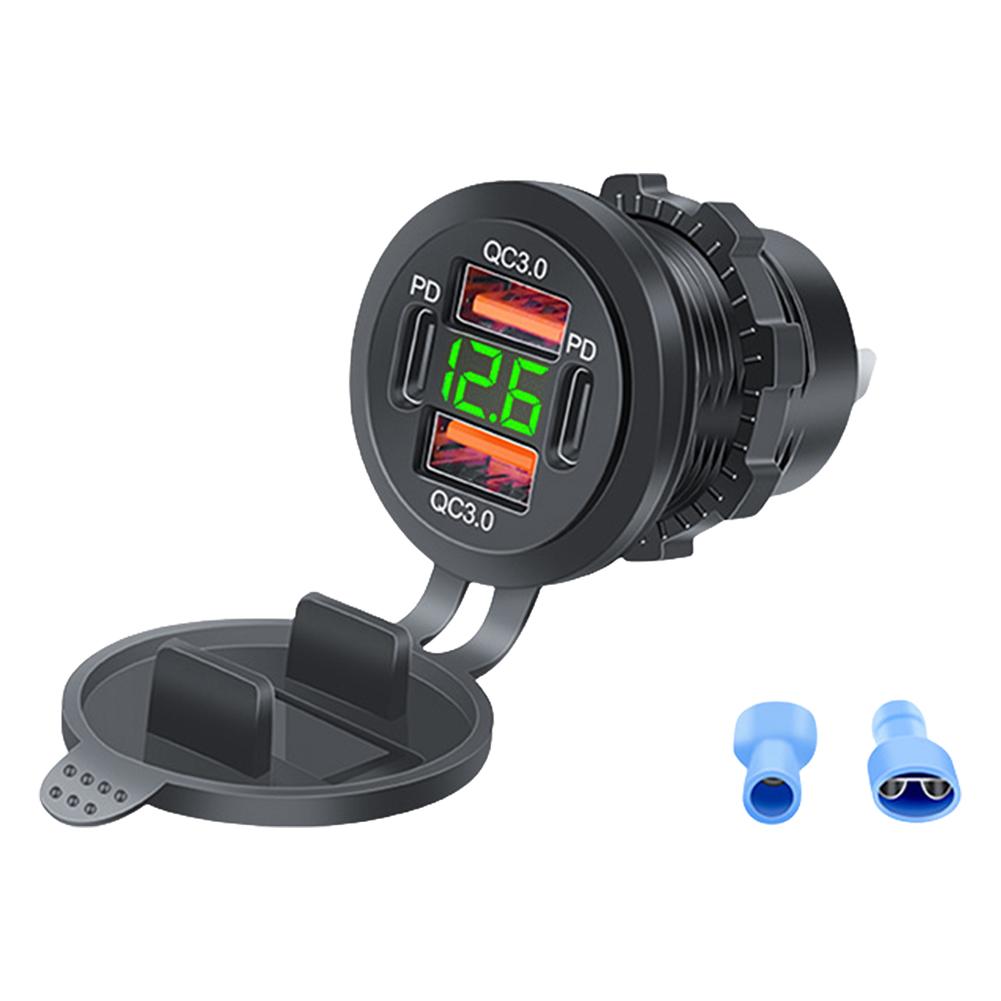 Dual PD Dual QC 3.0 USB Car Charger with Voltmeter Power Outlet Adapter 4 Ports Fast Charging Outlet 78W for Phone Tablet