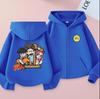 A4 Cartoon Trio Hooded Cardigan for Kids, Double-Sided Print Loose Casual Sweatshirt, Spring/Autumn.