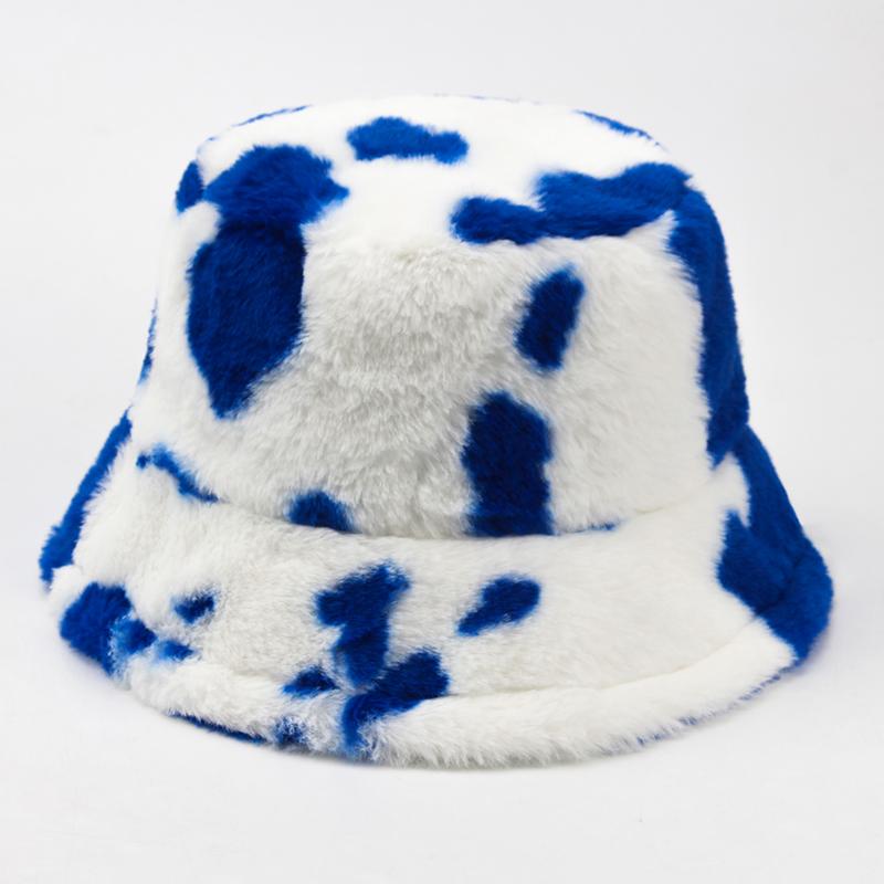CNTANG New 2024 Women Bucket Hat Autumn And Winter Warm Cow Print Plush Fashion Panama Casual Hats For Ladies Fisherman Caps
