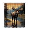 Moose In Forest Shower Curtain Wildlife Scene Sunset Lake Nature Art Decor Rustic Bathroom Design Waterproof Simple Installation