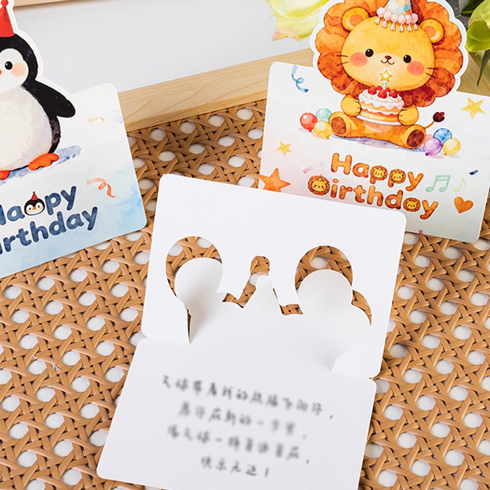 10 Birthday Cards, 3D Small Size Cartoon, Simple Folding, Handwritten Blessing Message, Birthday Card