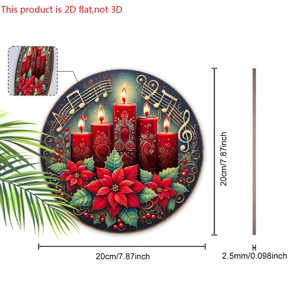 Christmas Wooden Sign with Christmas Candle & Flower Pattern - Navidad Plaque for Front Door, Wall Hanging Decor - Ideal Christmas Ornament