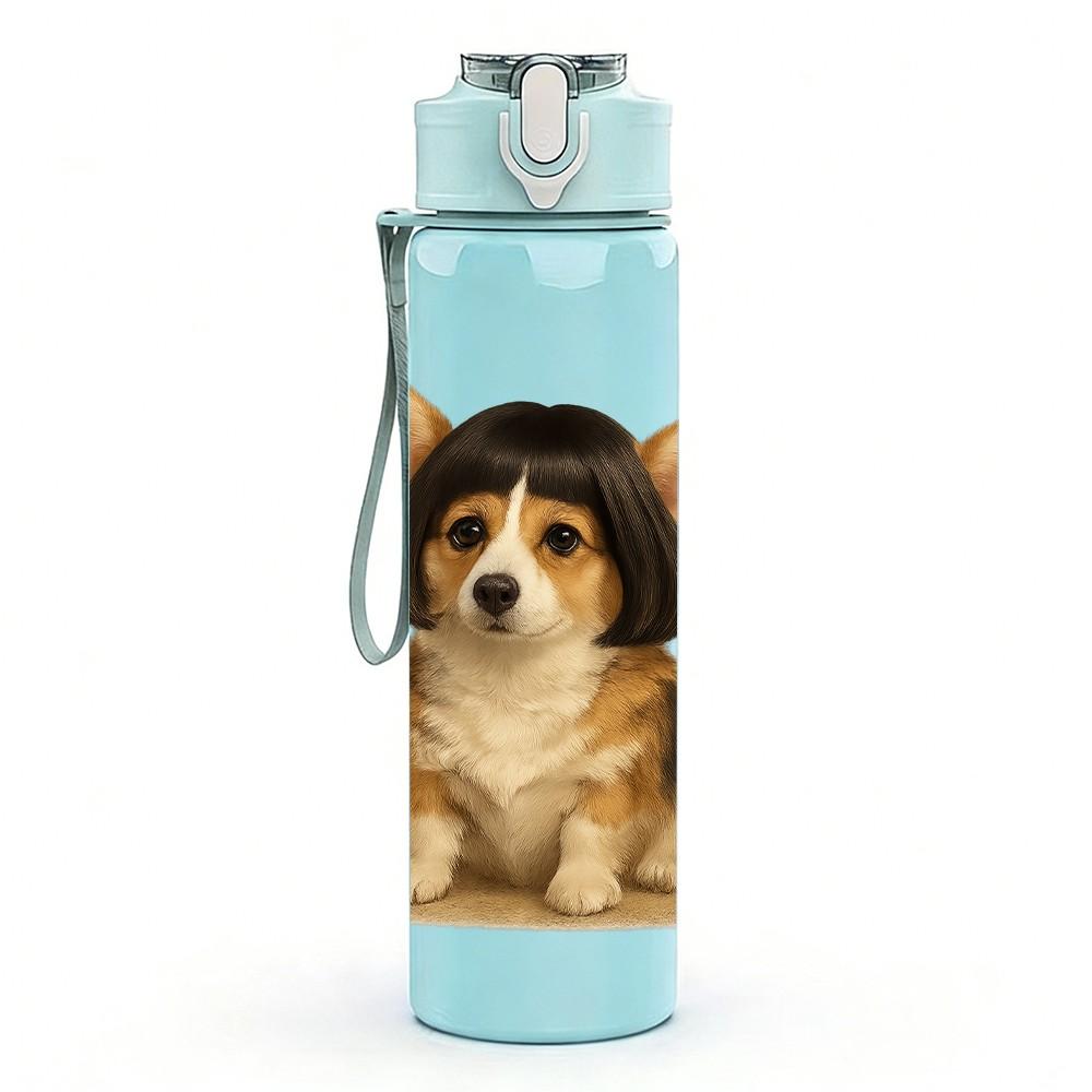 1 PZ Cucciolo Corgi Ritratto Classico 750ml Plastica Colorata Borraccia Sportiva Tappo Flip con Cannuccia Anti-perdita Adatta per Sport Ufficio Uso Domestico