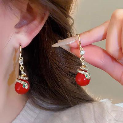 Fashion Red Snake Pearl Earrings For Women