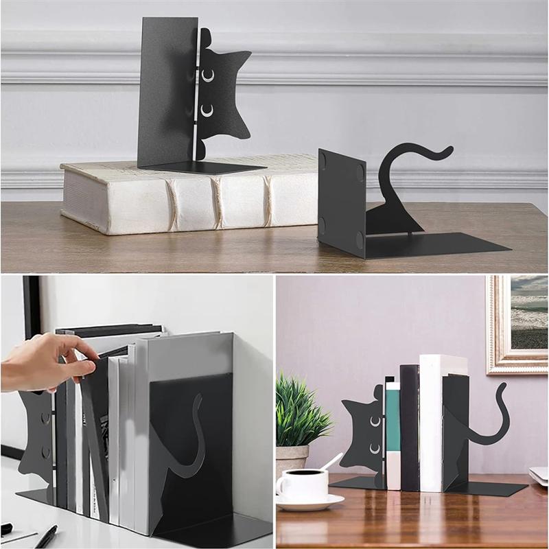 Good-1 Piece Cute Cat Book Ends,Decorative Book Ends, Book Ends Metal For Shelves,Bookshelf Decorative Objects,Home Desk Bookshe
