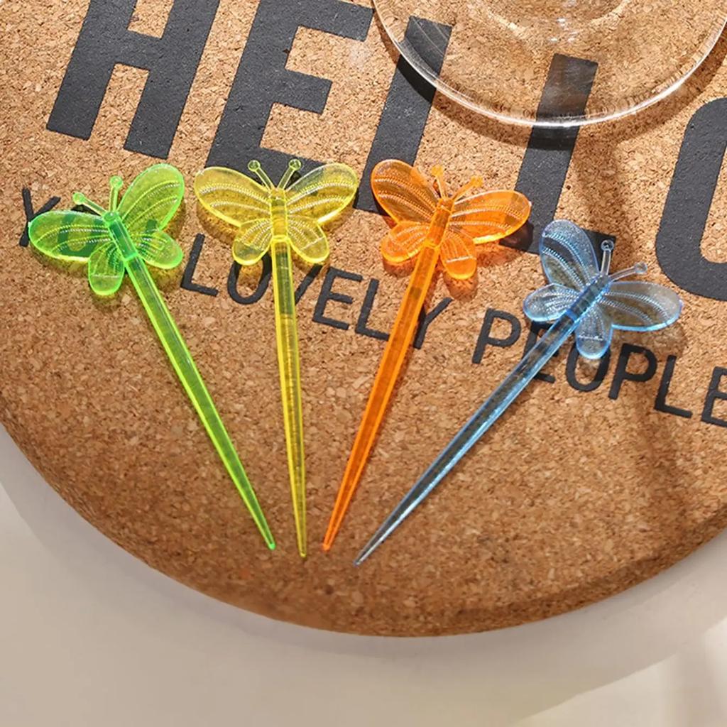 25 Stück - Einweg-Kunststoff-Fruchtgabeln in Farbe, Schmetterling-Fruchtspieße, Zahnstocher, Fruchtgabeln