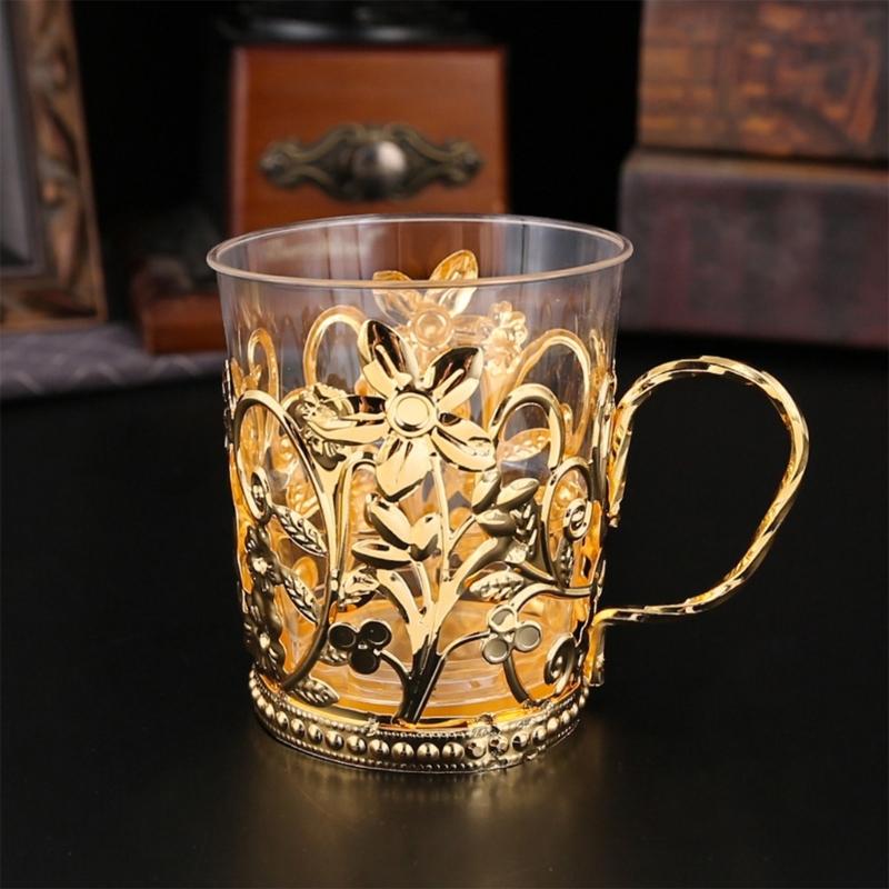 Tea Cup Stand with Side Handle, Metal Cup Rest for Tea Table Service and Office Beverage Counter Routine Daily